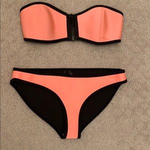 orange strapless triangle swimsuit